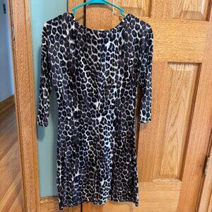 Express Gray Long Sleeve Cheetah Print Dress
